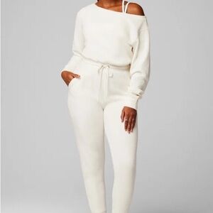 Fabletics Off-Shoulder Cream Jumpsuit